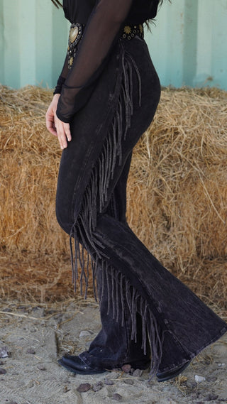 "Isabella" Fringe Pants (Charcoal)