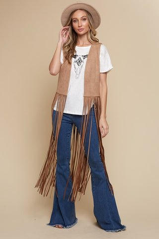 LONG FRINGE CREME VEST