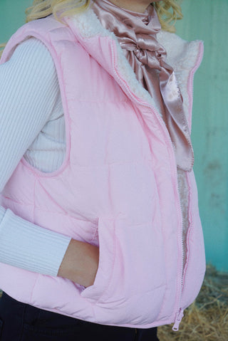 "Galilea" Reversible Zip Up Puffer Vest - Baby Pink