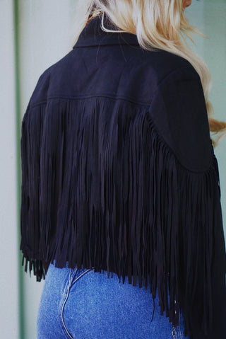 “Let’s Rodeo” Black Fringe Jacket