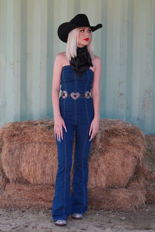 "Lilianna" Denim Tube Top Jumpsuit With Side Zipper